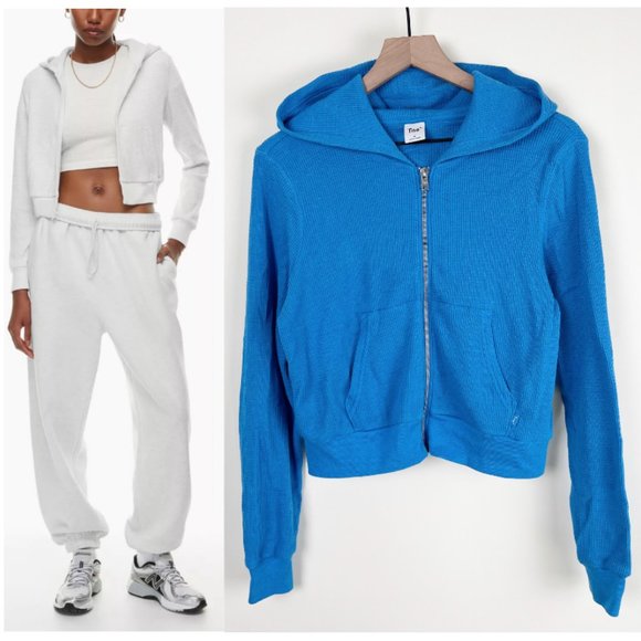 Aritzia TNA Waffle Hoodie Zip Up Sweatshirt Cropped Athletic Lightweight Sporty - Picture 1 of 12